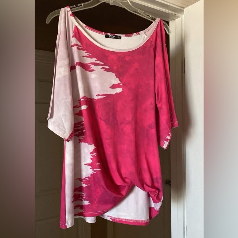 Vibrant Pink Tie-Dye Women's Blouse with peek a boo sleeves